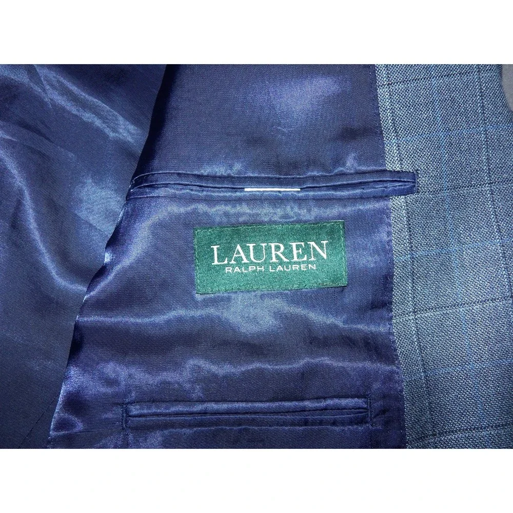 LAUREN Ralph Lauren Blue Plaid 2 Button Wool/Silk Blazer‎ Men's 42 Long